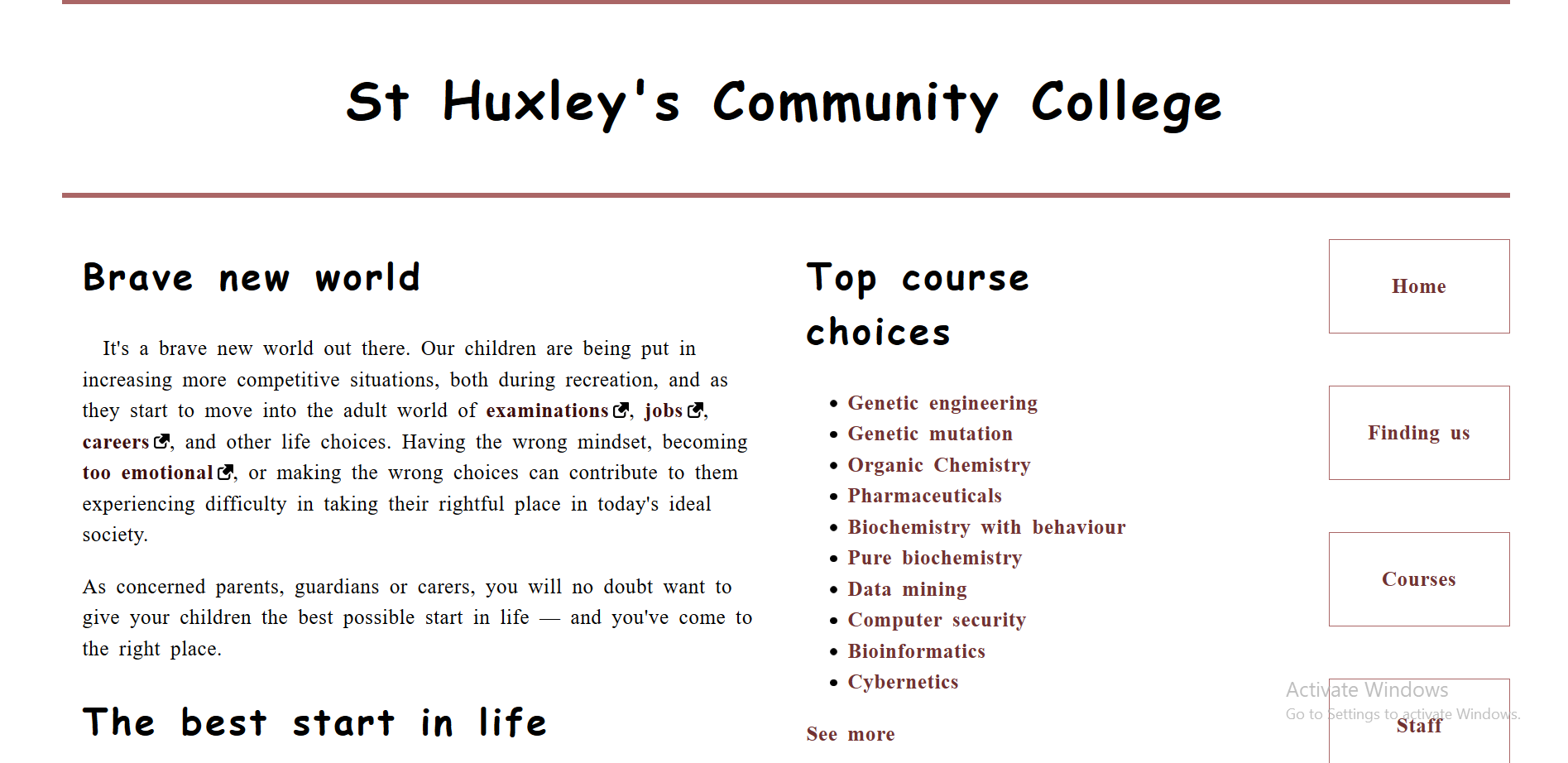 Link To St. Huxley College Website(Dummy College)